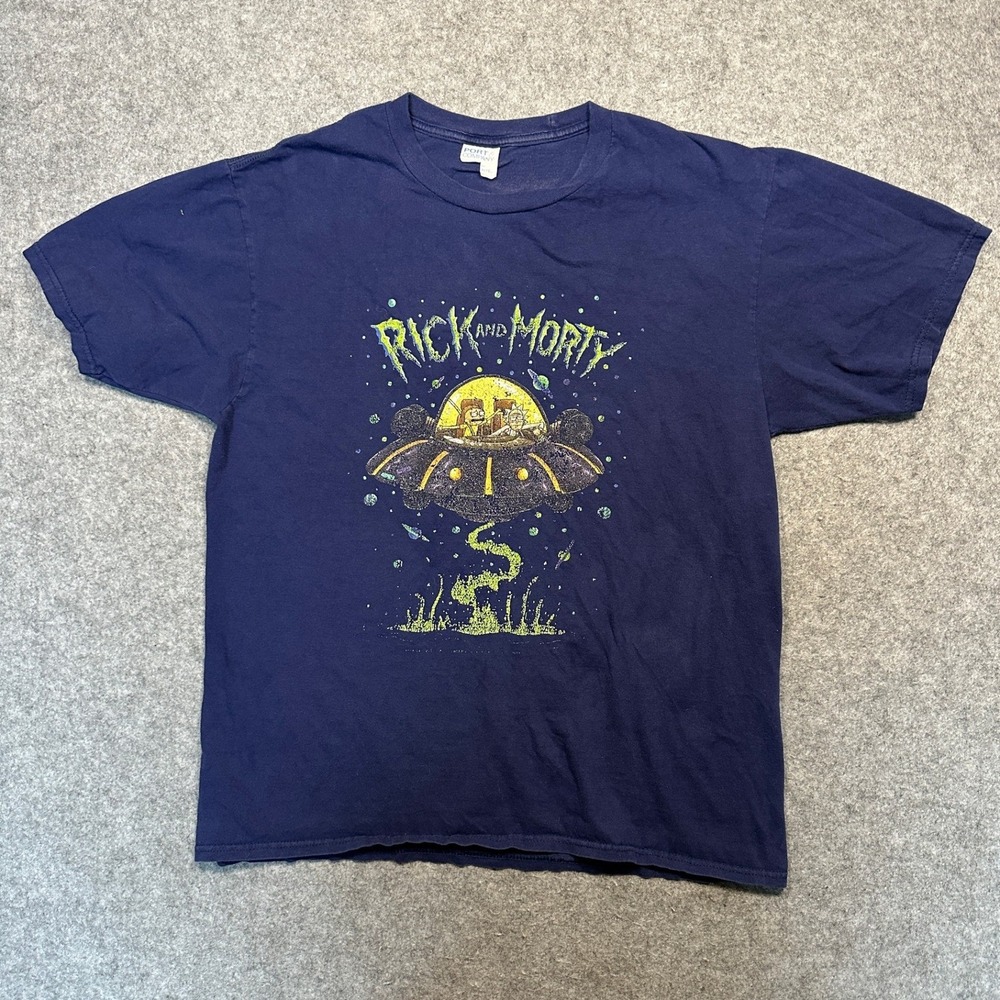 Port & Company Rick and Morty Graphic T-Shirt Medium Blue Space Cruiser Cotton